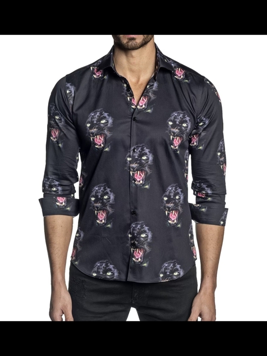 Jared Lang Other - NEW Jared Lang Men's Black Panther Print Long-Sleeve Shirt Size M Luxury